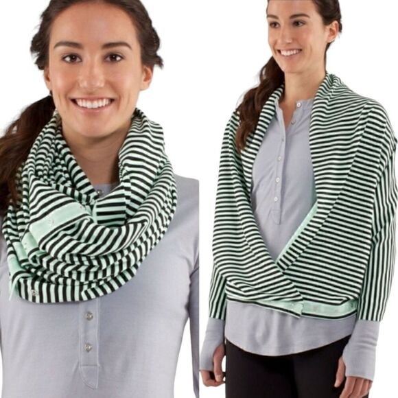 Lululemon Vinyasa Scarf, Mulit-Way Infinity Style, Mint Moment/Black Striped OS - Picture 1 of 7